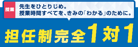 授業：先生をひとりじめ。授業時間すべてを、きみの「わかる」のために。担任制完全１対１